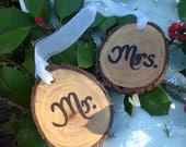 Mr and Mrs Bride Groom Ornament Rustic Woodland Wood Ornament