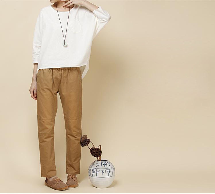 Bat sleeve Loose  Fitting Cotton Linen  Women  Shirt  Big Size Blouse Clothing