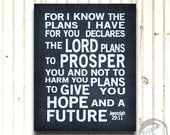 For I Know The Plans Scripture Art Subway Sign Print Jeremiah 29 :11 Typography Distressed Midnight Blue Black Modern