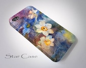 iPhone 4/ 4s and 5 Case - Vintage Floral iPhone Hard Case- Retro Flowers Watercolor Abstract Cell Phone Cover Iris Blue Girly Pretty
