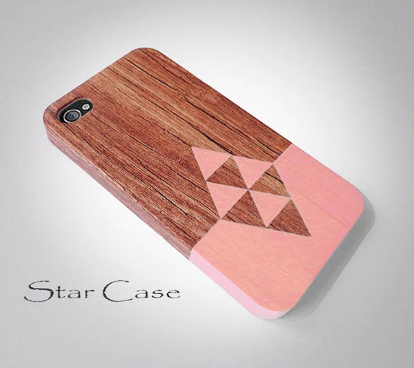 iPhone 4/ 4s and 5 Case - Cell Phone Cover - Geometric on Wood Coral iPhone 4 5 Hard Case-  iPhone 5 Cover -Tribal Aztec Phone Case