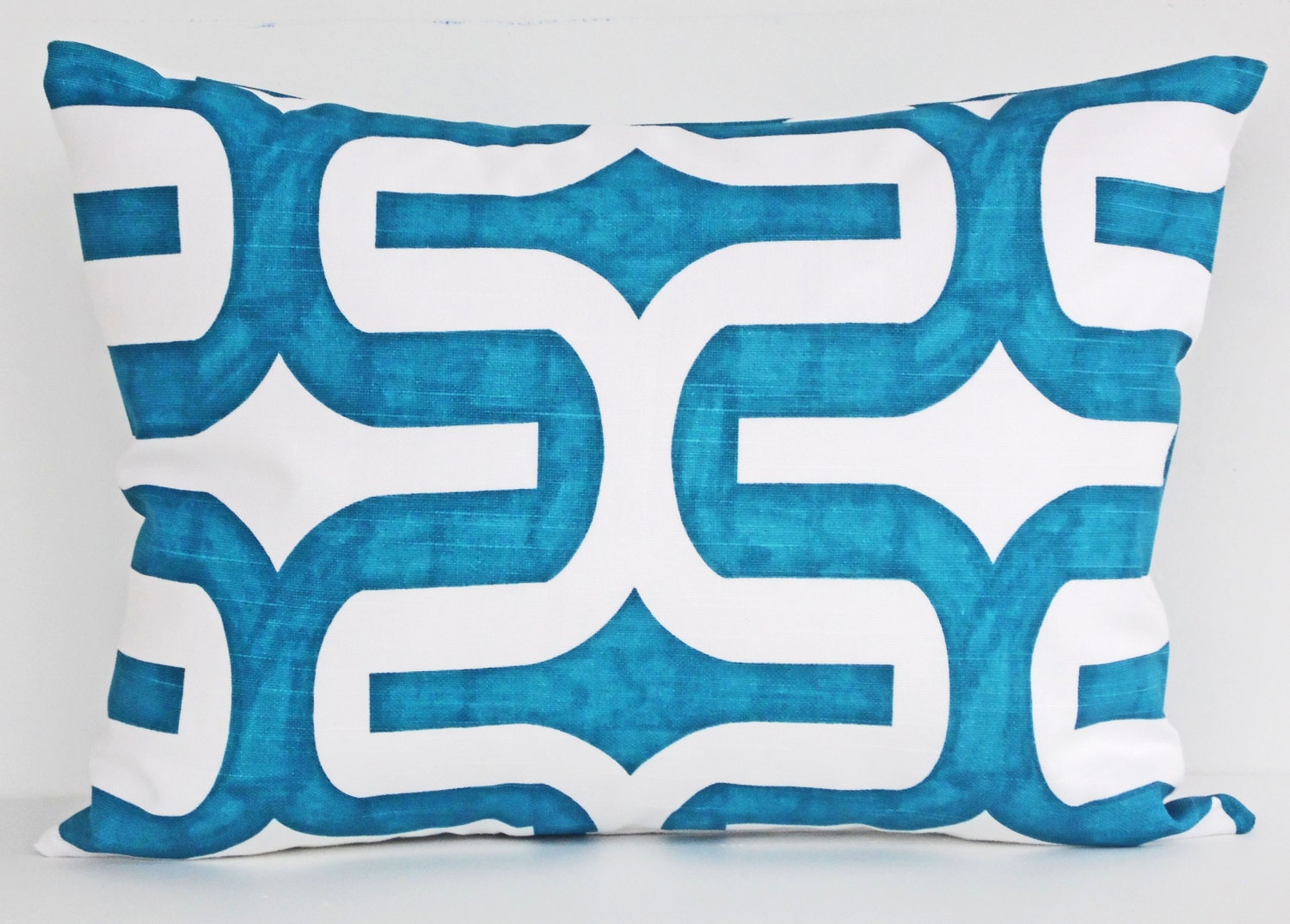 Designer Lumbar Pillow - 12x16 Aqua Blue - White Modern Pillow Cover - Toss Pillow