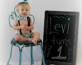 Custom Boys Birthday Suit with Diaper Cover, Suspenders, Hat, and Bow Tie (OTHER COLORS AVAILABLE)