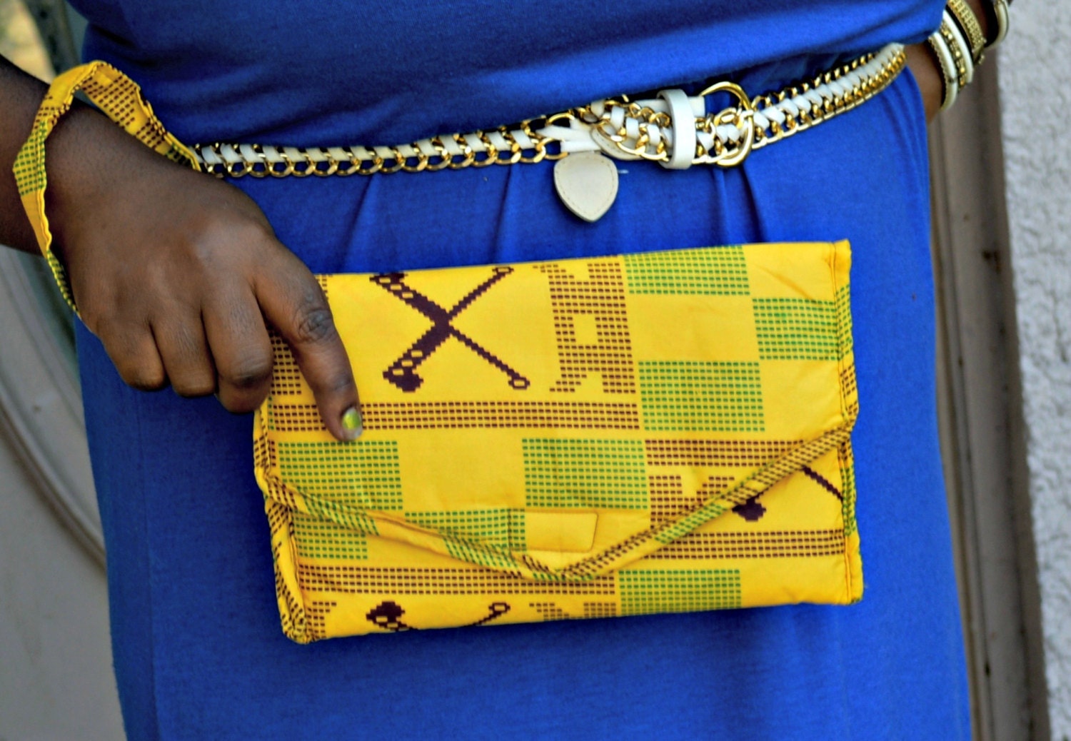 African Yellow and Brown Kente Clutch