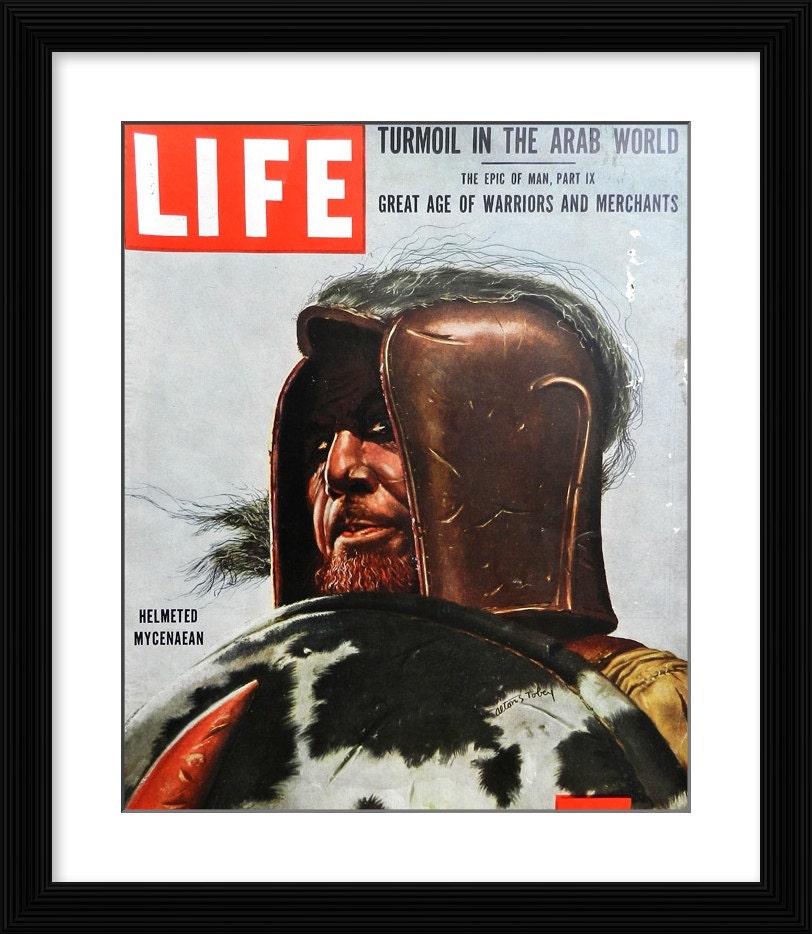 Helmeted MYCENAEAN, Minoan Civilization, Prehistoric Greece - by Noted American Artist ALTON TOBEY, Original 1957 Life magazine illustration