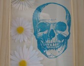 Calavera Art - Teal Ink Skull Mixed Media