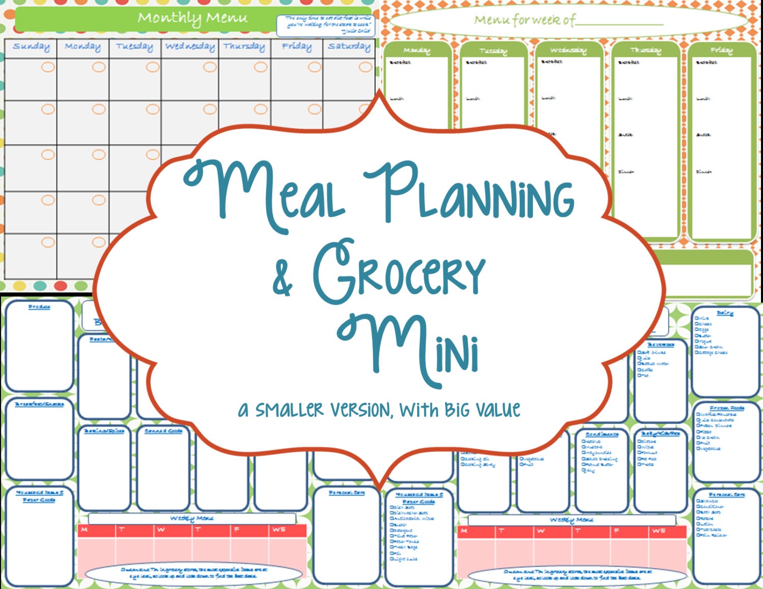 Meal Planning & Grocery Printable Mini Planner - Instant Download