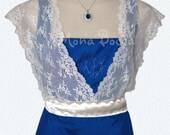 Edwardian Dress handmade in England royal blue Titanic Downton Abbey vintage styled with lace and Swarovski crystals