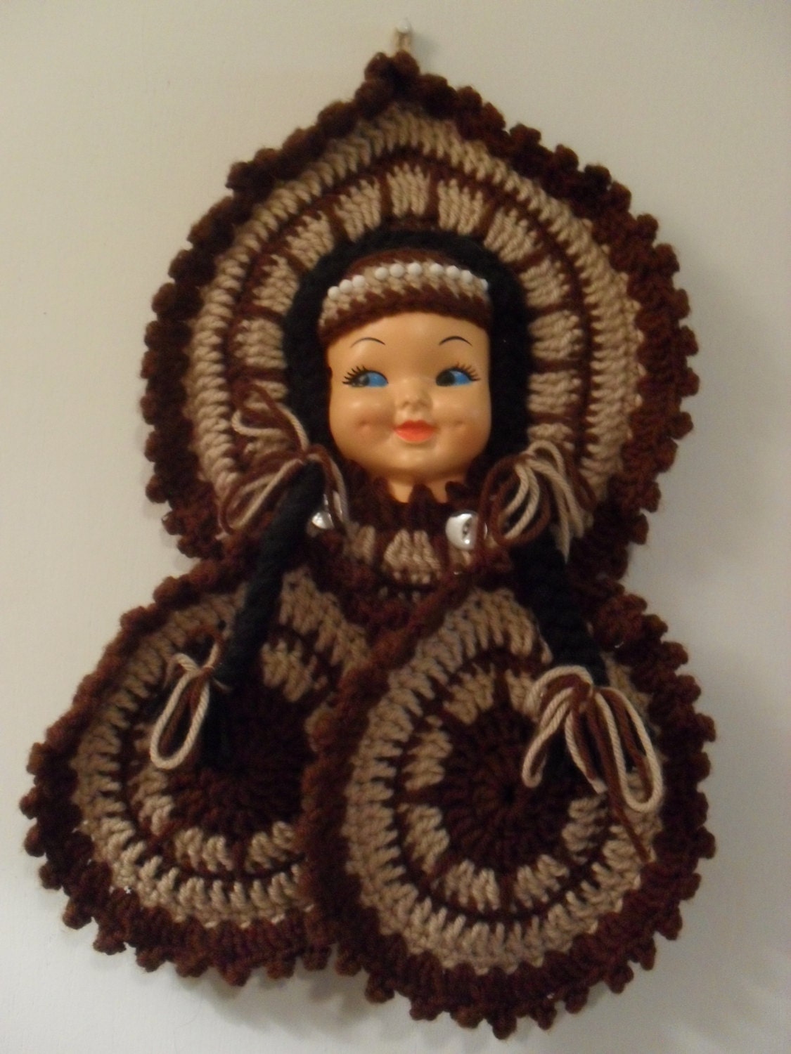 Crocheted Native American Girl Potholder Wall Hanging