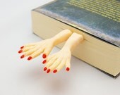 unusual and  unique bookmark Pair of witch, monster, vampire, sorceress Hands in the book - CUSTOM bookmark - OOAK  Polymer Clay, handmade