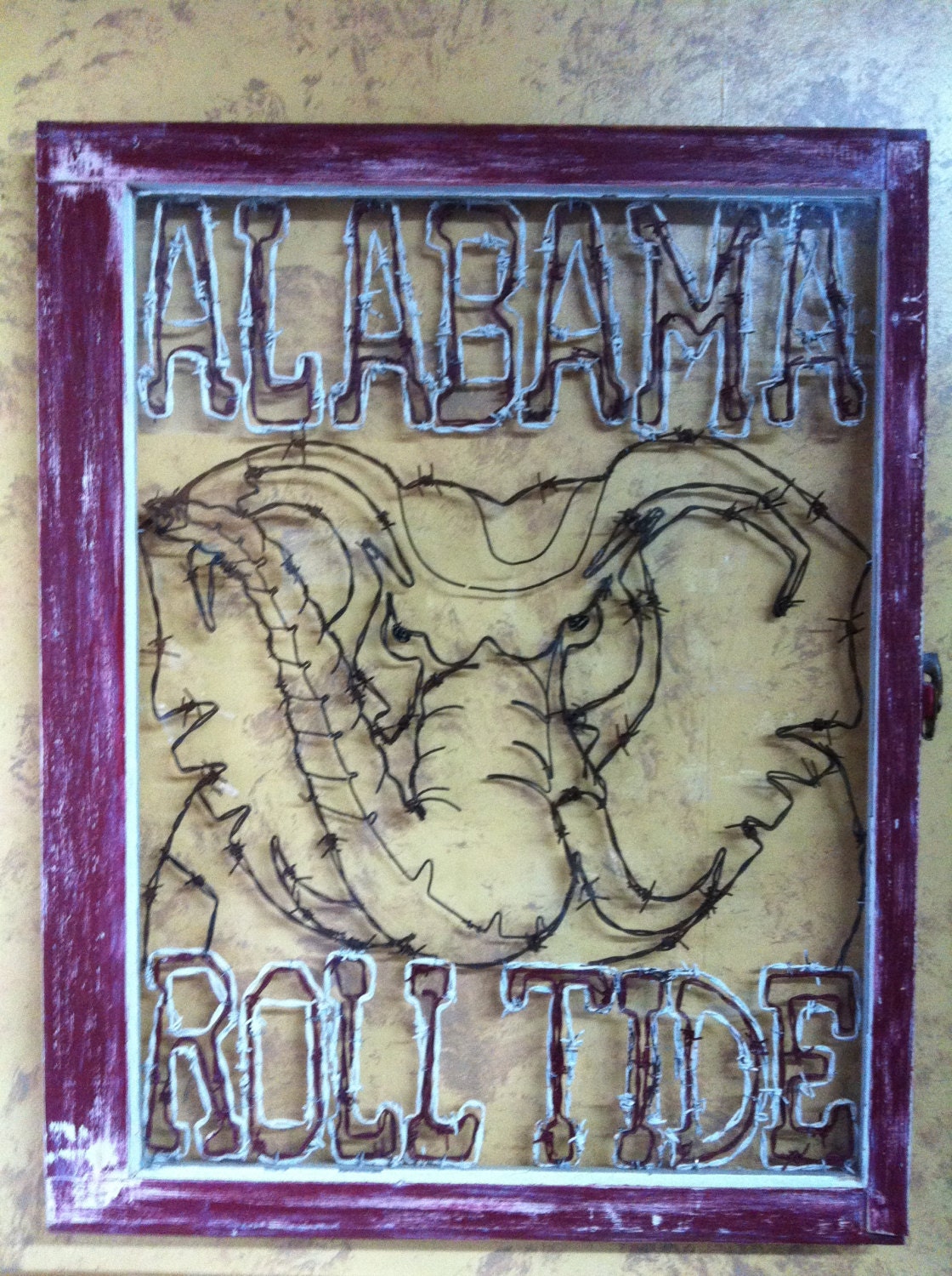 Alabama Crimson Tide, Roll Tide, Barbed Wire ART, TIDE, Wall Hanging
