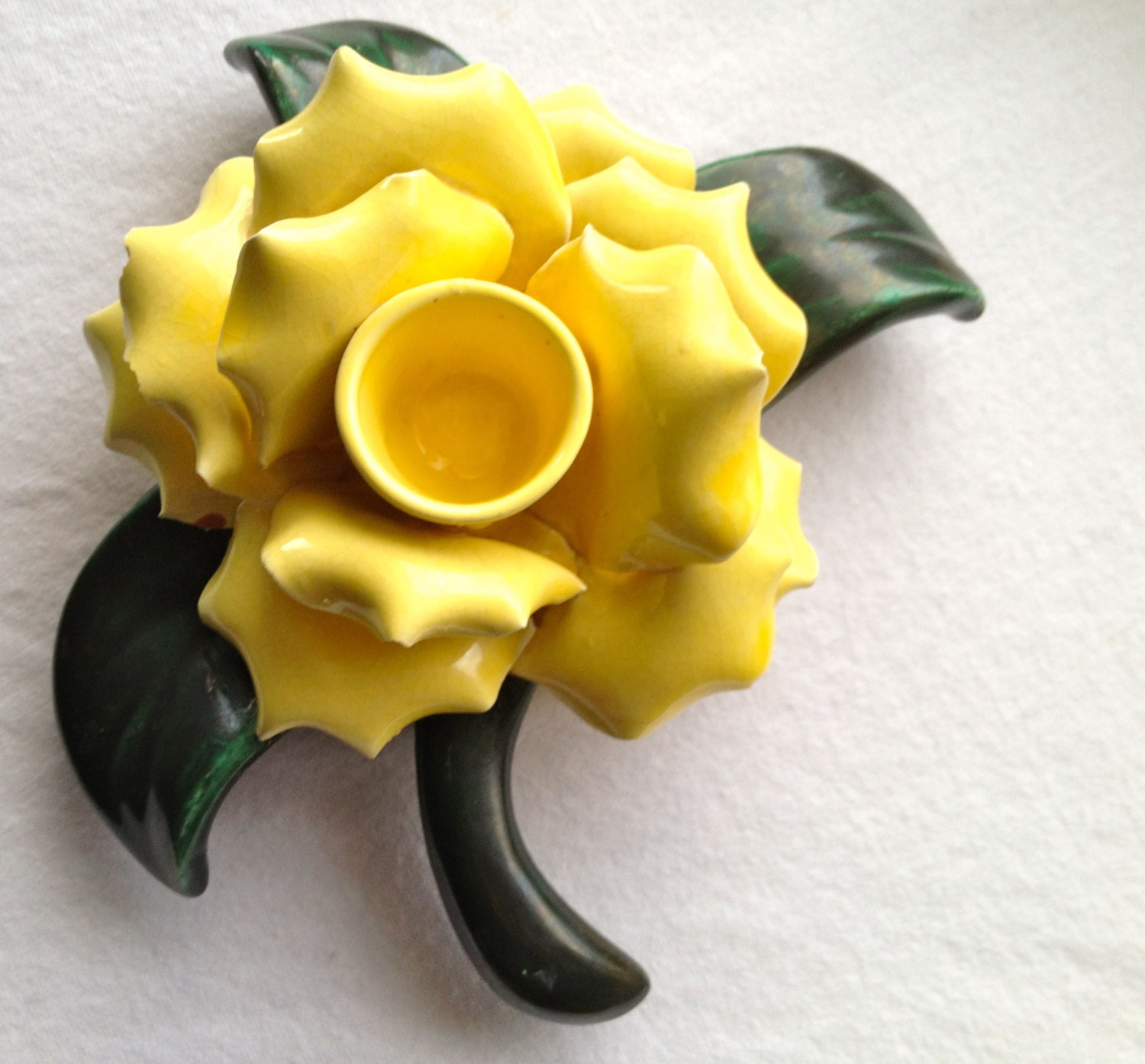 Ceramic Candle Holder Candlestick, Vintage Pottery Flower