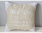 Personalized Linen Wedding ring pillow , ring pillow, ring bearer pillow with Custom embroidery, Monogrammed Ring Bearer Pillow