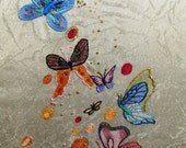 BUTTERFLIES,  hand embroidery, fiber art, wall decor OOAK