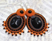Soutache Jewelry, Boho Earrings, Soutache Earrings, Orange Earrings, Beaded Soutache Earrings, Orange Earrings, Black Earrings - Herinia