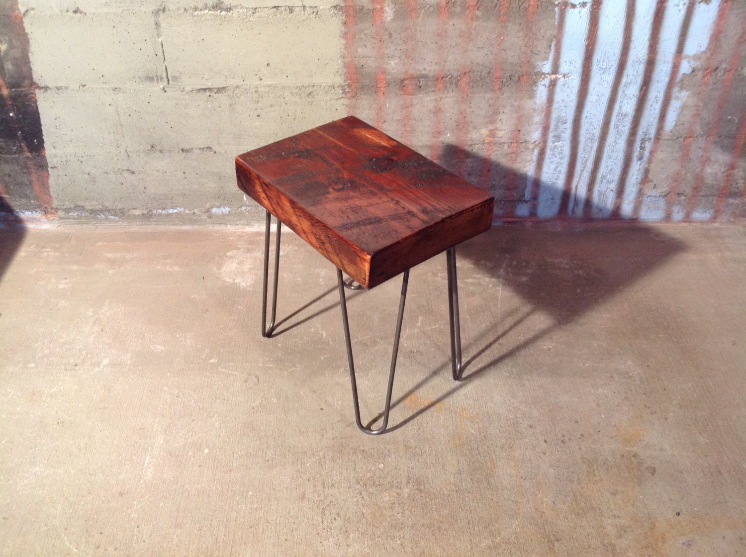 Reclaimed Fir Side Table on Steel Hairpin Legs