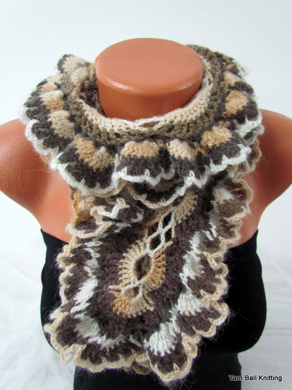 Crochet Curly Scarf - Crochet Accessories Woman- Spring Fashion, Accessories Woman - Ruffled Scarf -  Warm Scarf - Spring Collection -