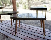 mid century end tables bullet shape 2 tier tapered legs  danish modern pair side tables