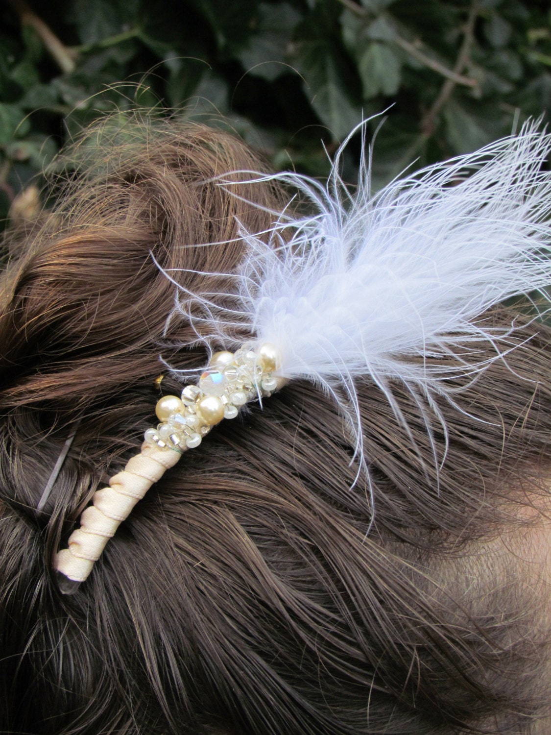 Ivory Feather Pearl Crystal Comb - Swarovski Crystal, Bridal Comb, Bridesmaid, Art Deco Accessories, Modern Wedding Comb, Feather Fascinator