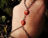 Bronze Chain Slave Bracelet Gypsy Boho - Coral Aqua Terra Jasper Bead - Stylish Hippie Bohemian Jewelry - Womens Bracelet Antique Bronze
