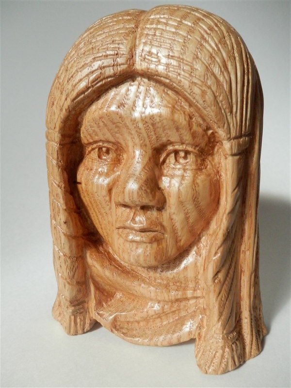 Wood Carving Of Native American Boy Wood Sculpture         In American Chestnut By Gleasons WoodWorking
