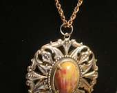 Amazing Bronze Vintage Agate Necklace Pendant Vicotrian Style Statement Peice