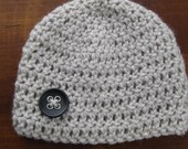 Black & Stainless Button, Newborn Boy Photography Prop, Linen Baby Hat, Crochet Infant Beanie, Gray Spring Summer Cap, Ready to Ship.