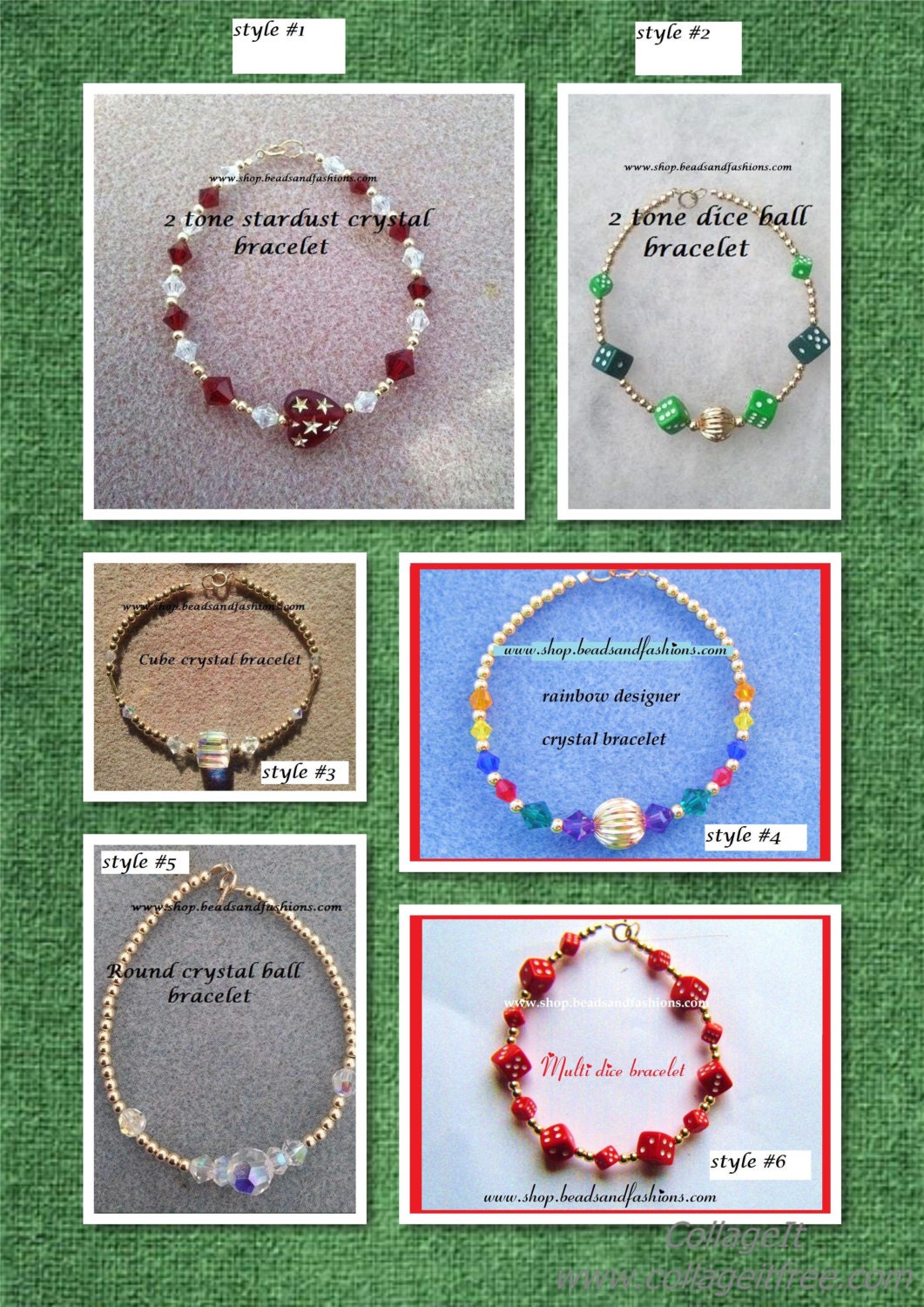 14k gold filled Beaded bracelets 6 designs dice crystals stardusts hearts cubes round balls