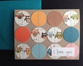 Owl card set of 5: I love you, celebrate, happy birthday, thank you, congratulations