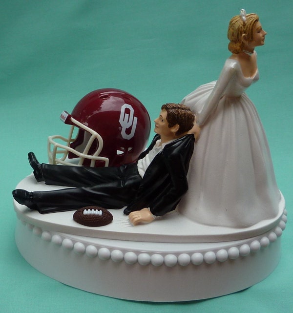 Wedding Cake Topper University of Oklahoma Sooners Boomer OU Football Themed w/ Garter, Display Box