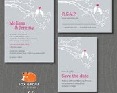 Wedding Trio: Invitation, Reply Card and Save-the-Date "Lovebirds" / Customizable, Printable Digital Files / Printing Available in U.S.