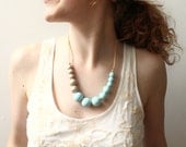 Mint and Gold Chunky Necklace, Wooden Bead Necklace, Summer Accessory - AnnikaLikes