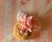 Handmade - Girls or Women Chiffon Flower Rosette Headband or Clip ( Cream, Yellow, Pink)