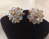 1950s Beautiful Gold & Crystal Bead Clip-on Earrings