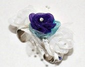 Floral Cuff Bracelet, Flowers and Petals,  Handmade, Jewelry, Cuff Bracelet, Custom, Purple jewelry, Blue Jewelry, Bridal, Brides, Wedding