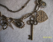 Steampunk Gears Fairytale Heart Key Jewelry Set - Necklace & Earrings