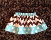 Chevron and Dots Skirt, NB, 6 mo, 12 mo, Brown & Aqua (girls, infant, child)