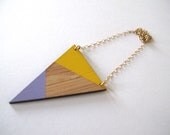 Geometric lilac & yellow arrowhead shaped bamboo necklace with gold chain - BraveMondayDesigns