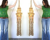 Macrame Chandelier / Textile Art / Hanging Lamp / Vintage Lighting / Natural