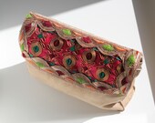 RAW JAZZ - Suede Clutch - FREE Shipping, Handmade Overlap Clutch, Bag, Purse, Boho, Fashion, Neutral, Trimmings, Fuchsia, Ethnic, Neon