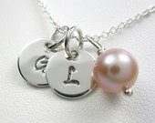 STERLING SILVER - Personalized Petite Initials Necklace - Handstamped Jewelry - 2 initial Necklace