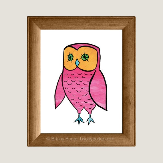 Pink Owl 8 x 10 Art Print/Wall Art - Baby Nursery & Children's Room Decor