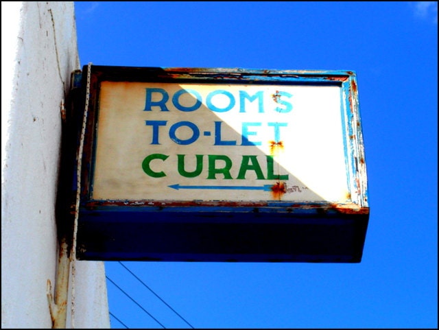 Greek rooms to let with blue sky, "I love greece" fine art print photography