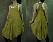 Scoop Neck Sleeveless Yellow Mustard Tunic Blouse Dress With Cotton Crochet Lace Beach Cover Top -TN004