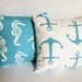 TWO Aqua Anchor Pillow Covers Nautical Coastal Light Blue Seahorse Throw Pillow covers 18x18 inches