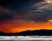 12x24" Aluminum Metal Print, Sunset Picture, White Sands National Monument, New Mexico, Sunset Picture, Picture of Rain and Mountains - JBMVphotography