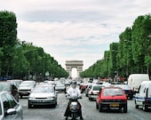 Champs-Elysees & Arc de Triomphe in Paris, France - scooter rider with star shirt - 8x10 photo print