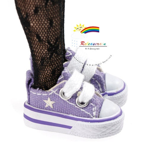 Canvas Low-Cut Star Sneakers Shoes Purple for 12" Tonner Marley Wentworth, Agnes Dreary, Pullip's Boyfriend Taeyang dolls