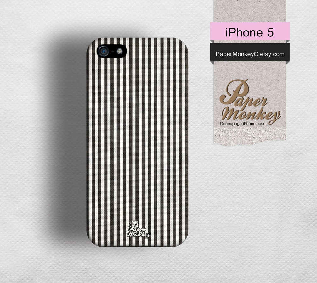 iPhone 5 case, iPhone 4S case, Decoupage case for iPhone : Black stripe on white pattern.