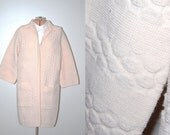 Vintage 1960s Cream Creme Long Woolen Cardigan Wrap Sweater Winter Fall Holiday Hand Knitted by Cuddle Knit. All Sizes Small Medium Large